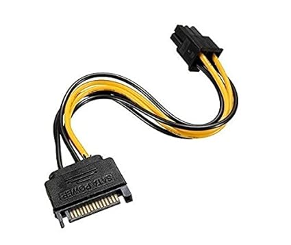 Eatech 6 Pin PCIe Male to Female 15 Pin SATA Power Cable for GPU Graphic Cards | 15 cm Long, Black Yellow