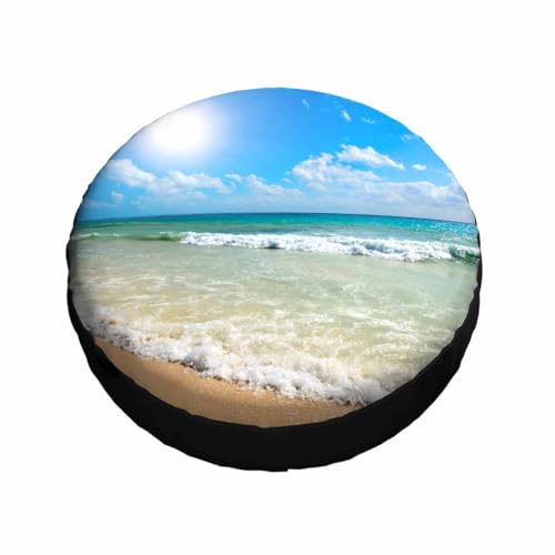 Image of Sunny Beach Spare Tire Cover 17 inch Wheel Beautiful Beach Protectors Weatherproof Universal for Trailer Tire Cover Rv SUV Truck Camper Travel Trailer