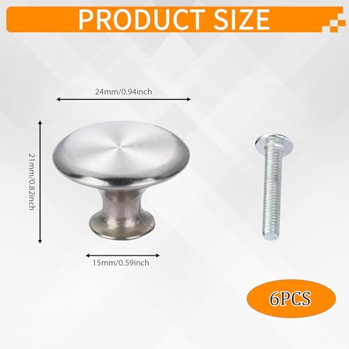 FJDRSIG 6 Pcs Cabinet Knobs, Stainless Steel Door Knobs, Wardrobe Knob, Silver Kitchen Cabinet Knob with Screws, for Chest of Drawers Furniture Cupboard Dresser Wardrobe Doors Handles&Knobs(28mm)