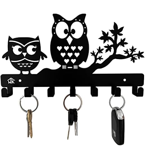 HeavenlyKraft Owl Key Holder, Owl Key Rack, Owl Key Hooks, Metal Key Cabinet, Owl Key Hanger, Medal Hanger, Leash Hanger, 10.6 X 6.15 X 1 INCH (Owl Duo Key Hook) Cover