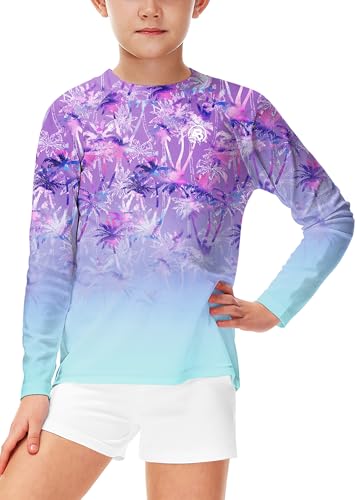Image of AOBUTE Unisex Kids Rash Guard Long Sleeve SPF 50+ Sun Shirt UV Protection Swim Shirts 3-12 Years