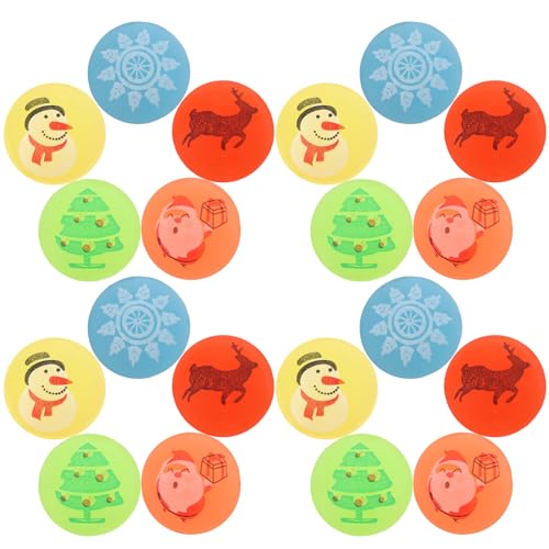 LOGOFUN 24pcs Luminous Christmas Bouncy Balls Xmas Themed Glow in Dark Bouncy Balls Reindeer Pattern Bouncing Balls for Festival Party
