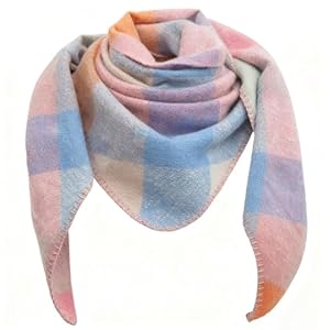 Lykofudi Damen Schal, Übergroß Web Dreieck Winterschal mit buntem Karo Muster, Warmer und weicher Dreieckstuch Kariert, Leichter Strickschal, Halstuch für Frauen und Mädchen 200×83 CM