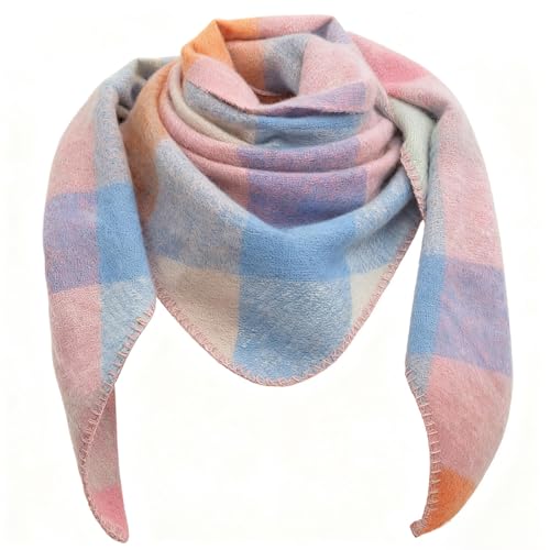 Lykofudi Damen Schal, Übergroß Web Dreieck Winterschal mit buntem Karo Muster, Warmer und weicher Dreieckstuch Kariert, Leichter Strickschal, Halstuch für Frauen und...