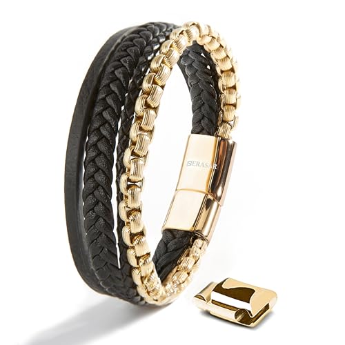 Image of SERASAR Premium Leather Bracelet Men | Stainless Steel Magnetic Clasp | Three Colors | Jewelry Box Included
