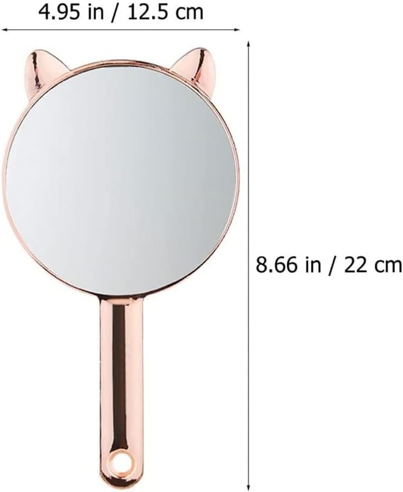 Makeup Mirror Handheld Cosmetic Mirror with Handle Cute Cat Ear Mirrors Styling Tool for Women Girls (Color : Pink, Size : 12.5 * 22CM)