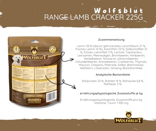 Wolfsblut Range Lamb Cracker – Hundesnack - 2×225 g Bundle - Getreidefrei & zuckerfrei - Single-Protein durch Lamm -Schonend gebacken, Ideal für Sensible Hunde & als Belohnung