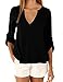 Produktbild hippolo Damen v-Collar Lange Ärmel Taille Unregelmäßige Größe Chiffon Shirt schwarz 5XL