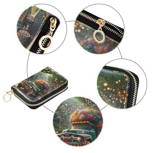 Print Wallet for Women Zip Around RFID Blocking Credit Card Wallets Cute Fantasy Truck Garden Floral Zipper Wallet with Coin Pocket4