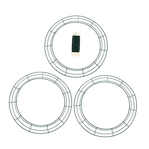 SOLUSTRE 3pcs Green Metal Wreath Frame DIY Wire Wreath Rings with Wire for Home Decor Holiday Crafts Indoor Outdoor Use for Christmas Year Special Events