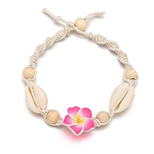 Sevenfly Bohemian Clay Flower Anklets White Shell Ankle Bracelets Chain Beach Foot Jewelry For Women And Girls, Pink #TOP1