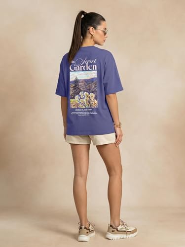 Image of JUNEBERRY Women's Oversized Graphic T-Shirt Retro Floral & Vintage Aesthetic Print, Loose Fit Casual Streetwear Tee, Trendy Baggy Style, (Sizes S-2XL)