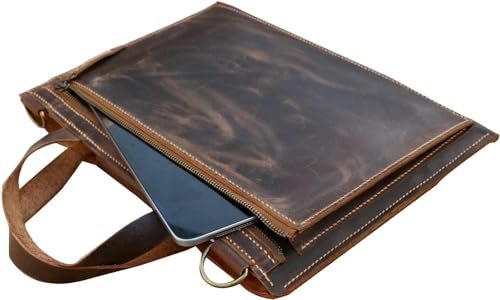 Personalized Hand stitched leather slim small laptop bag, brown leather lightweight laptop bag, leather Portfolio padfolio Z03-LLB05S