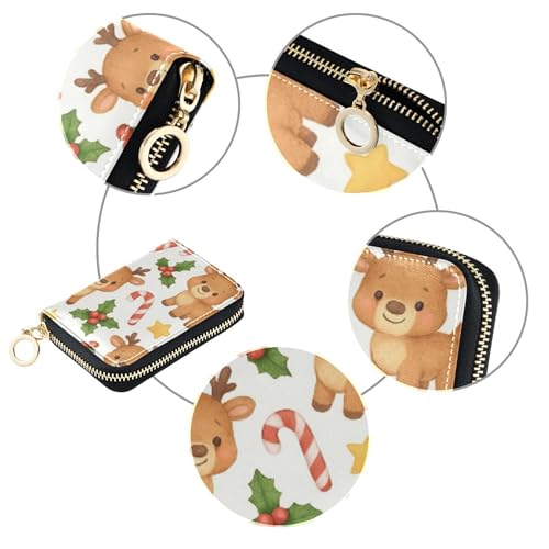 Cute Card Holder Wallets RFID Blocking Zip Around Women's Wallets Leather Zipper Wallet with Coin Pocket Cute Reindeer Christmas4