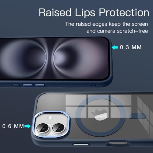 Image of KARWAN Translucent Hybrid Back Case Cover Compatible with iPhone 16 Shockproof Case with Camera Protection, N52 Magnet Cover Case with Magnetic MagEaze Wireless Charging Cover (Blue)
