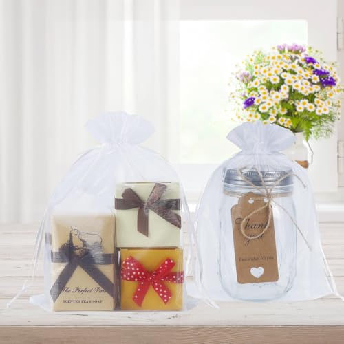 Image of Dealglad 50pcs Drawstring Organza Jewelry Candy Pouch Christmas Wedding Party Favor Gift Bags (6x8 inch, White)
