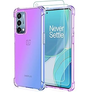 Osophter for Oneplus Nord N200 5G Case with 2pcs Screen Protector Clear Transparent Reinforced Corners TPU Shock-Absorption Flexible Cell Phone Cover for 1+Nord N200 5G(Purple Blue)