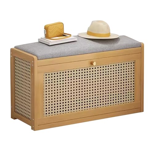 Scarpiera da ingresso con seduta imbottita, scarpiera a 2 ripiani in legno per corridoio e ingresso, soluzione elegante e funzionale per riporre scarpe