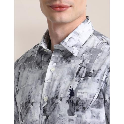 Image of U.S. Polo ASSN. Printed Regular Fit Shirt for Men - 100% Cotton, Breathable & Comfortable, Full Sleeves Casual Shirt for Men