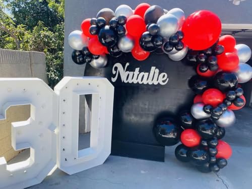 Image of 153Pcs Red and Black Silver Balloons Garland Arch Kit with Stars -22 18 12 10 5 inch Different Size Red Black Metallic Silver Balloon for Birthday Graduation Racing Car Poker Party Decorations