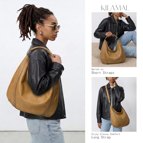 Image of Hobo Shoulder Bag Soft Leather Tote Purse with Adjustable Crossbody Strap Handbag for Work, Travel and Daily Use