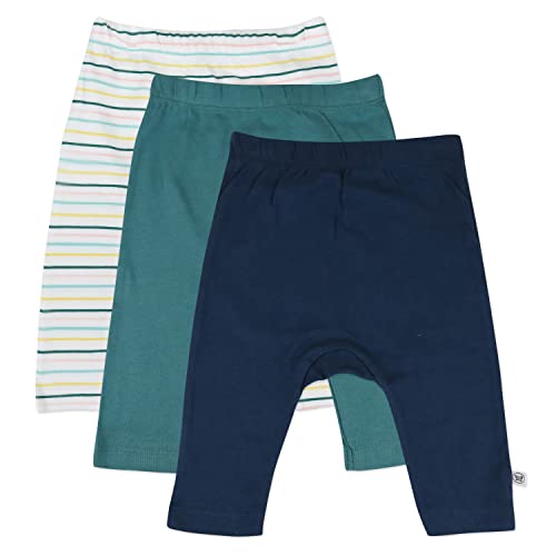 Image of HonestBaby Unisex Baby Multipack Roomy Fit Pull Bottoms 100% For Infant Boys, Girls, (Legacy) Honest Organic Cotton Cuff-Less Harem Pants 3-Pack Watercolor Ombre Stripe Aqua Blue, Newborn, 3-pack Watercolor Ombre Stripe Aqua Blue, Newborn US