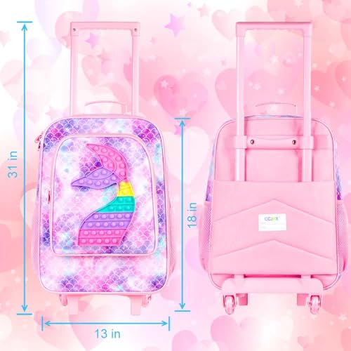 Image of CCJPX Kids Luggage for Girls, Cute Mermaid Suitcase Rolling with Wheels, Travel Carry on for Children Toddler Elementary - Pink