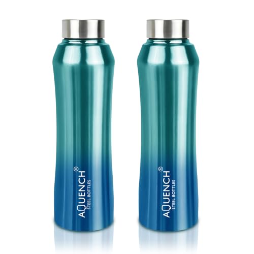 Image of Stainless Steel Water Bottle 1 Litre Bottles for Kids Girls Boys School Adults Office Gym(Turquoise Colour, Steel Cap, Set of 2, 1000 Ml)