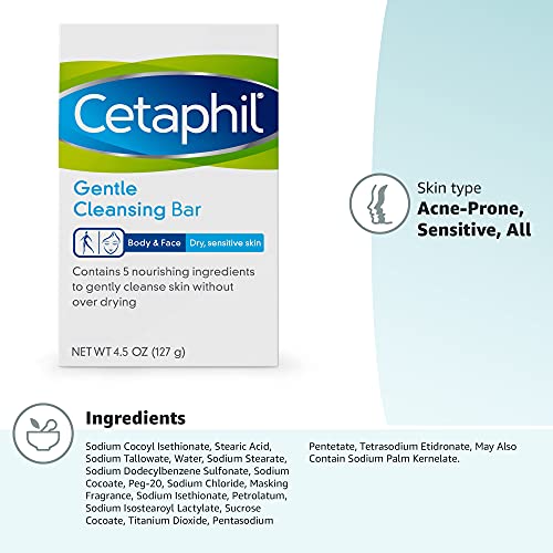Cetaphil - Barra detergente delicata, 127,6 g