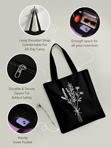 Image of DOODLE Premium Canvas Tote Bag for Women with Zip and Inner Pocket for Shopping, Office, Travel and Daily Use