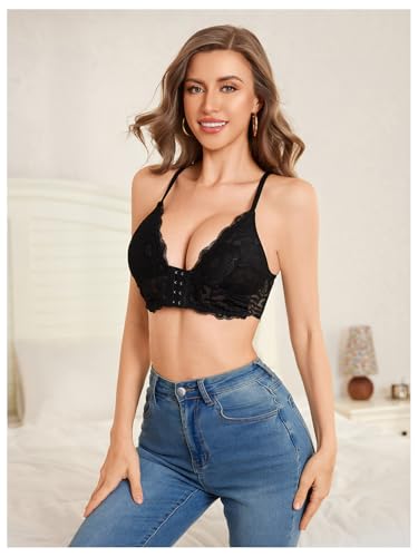Image of MakeMeChic Lace Bralettes for Women Sexy Bras Sheer Deep V Front Closure Bra