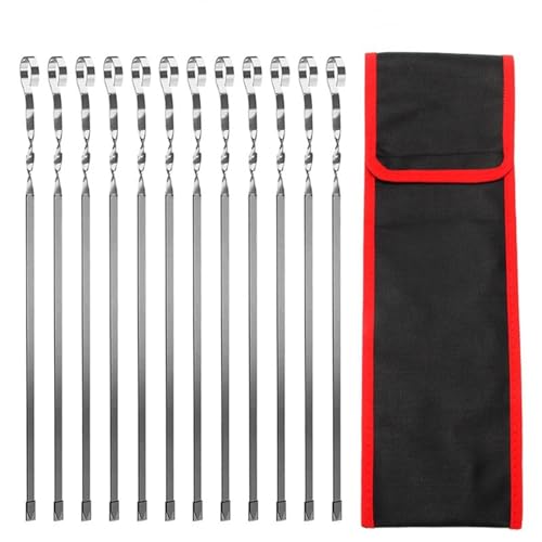 Spiedini di kebab barbecue Set 12 pcs acciaio inossidabile,Bastoncino piatto barbecue Shish Kebab Spiedini barbecue metallo riutilizzabili,con borsa per barbecue aperto, Shish Kabob (Color : A, Size