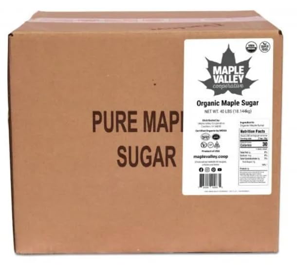 Maple Valley Organic Pure Maple Sugar, 40 Pound Bulk Box, Regular Grind Perfect for Bakers, Confectioners, and Restaurants