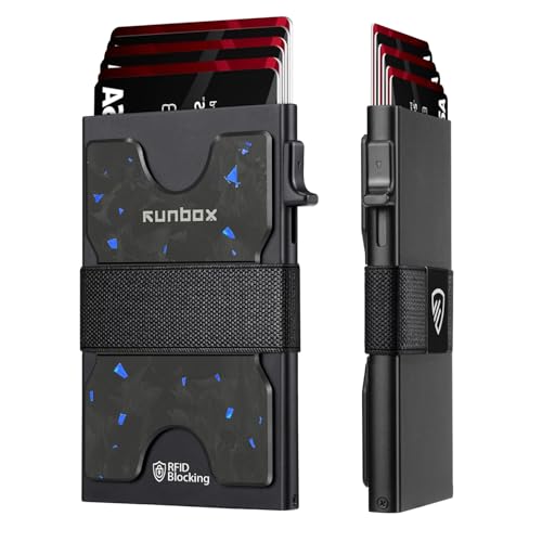 Image of RUNBOX Slim Wallet for Men, RFID Aluminum Pop-Up Card Holder for 12 Cards | Minimalist Front Pocket Design, Elastic Cash Strap, RFID Protection, Gift for Men on Birthdays, Father's Day, and Christmas