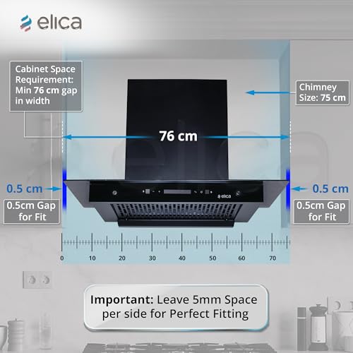Image of Elica 75cm 1500 m3 /hr BLDC Filterless Autoclean Kitchen Chimney | 15 Years Motor and 5 Years Comprehensive Warranty | FLAT FL 750 BLDC HAC LTW MS NERO | Black | 9 Speed Touch Control + Motion Sensor