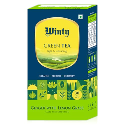 Image of Winty Ginger Lemongrass Green Tea 30 Tea Bags | Wellness Brew | Rich in Antioxidants | Aromatic Blend | Herbal Tea for Natural Detox