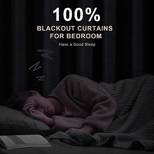 INOVADAY 100% Blackout Curtains 108 Inches Length 2 Panels Set, Back Tab/Rod Pocket Linen Black Out Curtains for Bedroom, Thermal Insulated Window Drapes - Slate Blue, W50 X L108