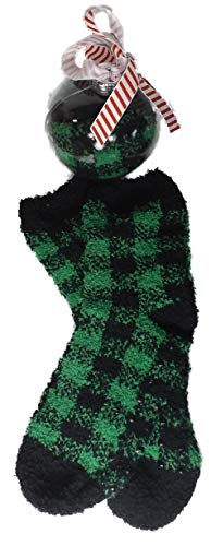 OnHoliday Footie Slip Resistant Colored Buffalo Plaid Socks in Acrylic Ball Ornament Christmas Tree Ornament (Green and Black)