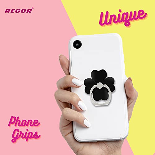 Image of Regor Finger Grip & Mobile Holder | Cell Phone Grip Holder for Hand & Mobile Back Holder | Selfie Holder & Works as iPhone Stand & Android Phone Stand for Desk - Leaf Black
