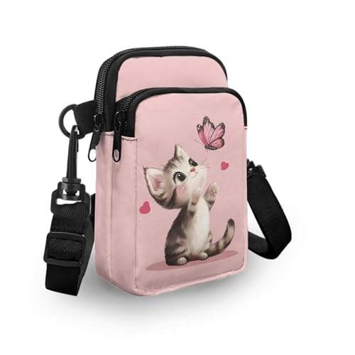 2 Layer Cat Print Crossbody Bags Polyester Shoulder Sling Bag Purses Waist Pouch for Women3