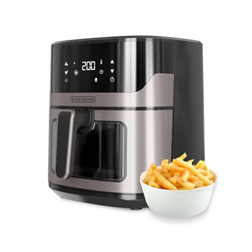 Friggitrice ad Aria con Finestra Trasparente - per Cottura Senza Olio Timer Sana e Veloce 28x26x35.1cm 1600W 6.5L plastica nero