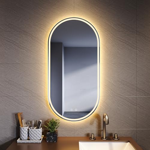ELEGANT Oval LED Bathroom Mirrors, 90 x 45cm Wall Mounted Smart Vanity Mirrors with Backlit + Front-Lighted, Anti-Fog, Memory, 3-Color Dimmable LED Light, IP44 Makeup Decorative Mirrors