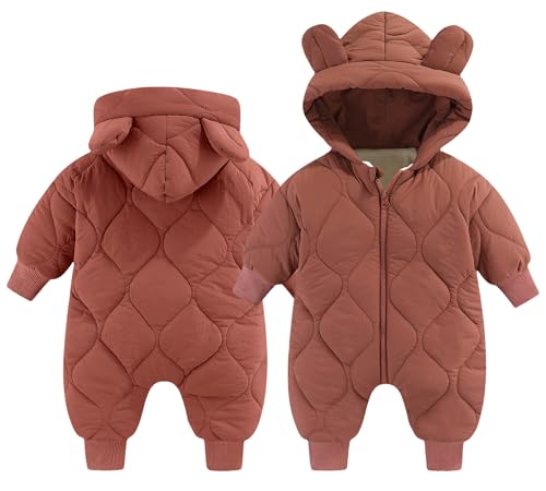 Image of Maeau Newborn Baby Hooded Romper Infant Snowsuit Thick Zipper Jumpsuit Winter Coat Girls Puffer Down Long Sleeve Bodysuits Outerwear Jacket Red