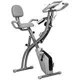 HOMCOM 3-in-1 Folding Exercise Bike, Foldable Stationary Bike with 8-Level Adjustable Magnetic Resistance, Resistance Bands, Adjustable Seat, Pulse Sensor, LCD Monitor and Wheels, Grey