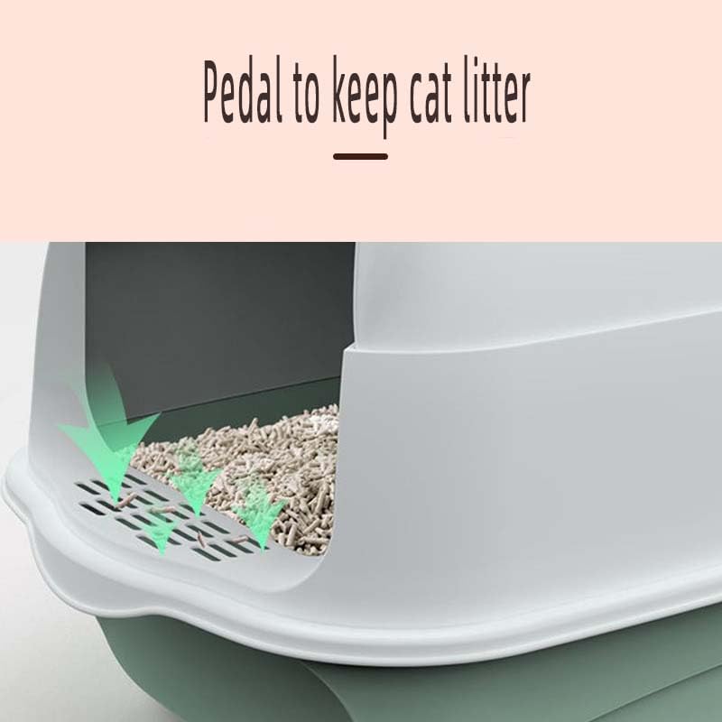 Caja de arena cubierta para gatos grande de plástico gris miniatura 6