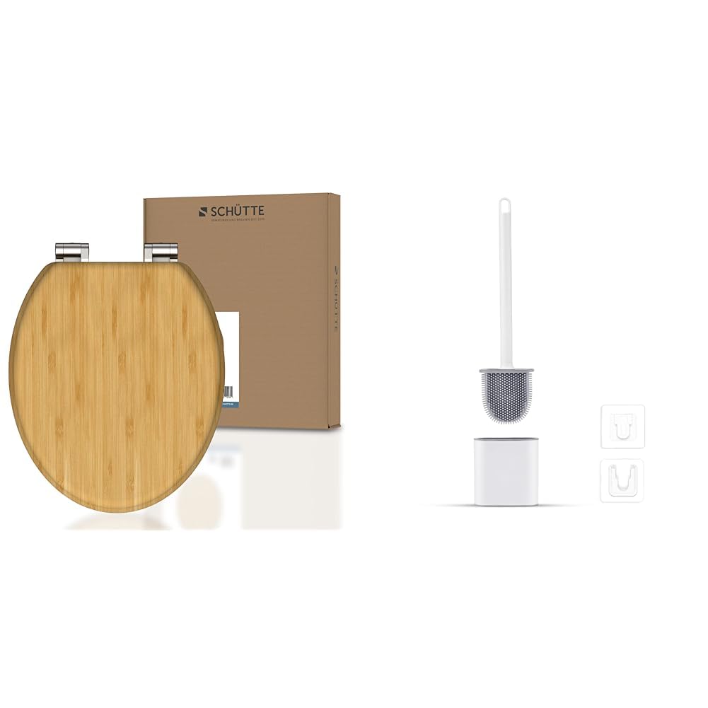 Abattant WC durable en bois et brosse WC antibactérienne pour une hygiène de toilettes impeccable