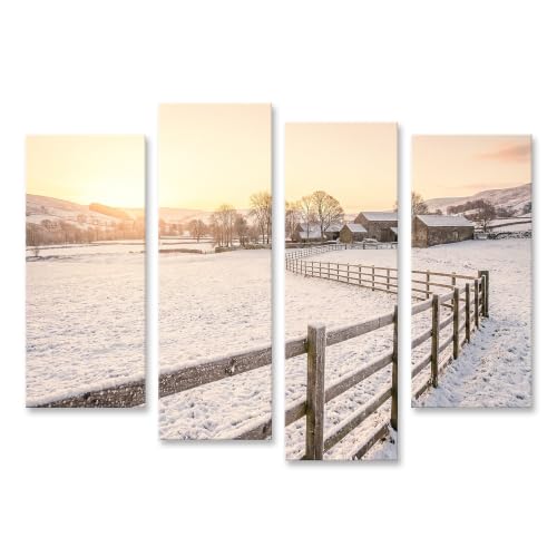 Tableau sur toile magique matin d hiver paysage nature en 4 pieces pour salon