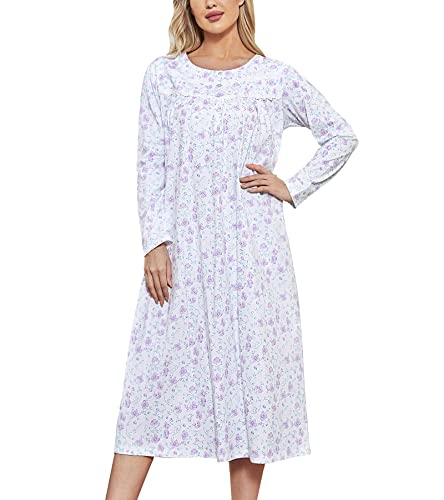 Image of IZZY + TOBY Nightgowns for Women Long Sleeve Soft Cotton Long Warm Nightdress Kintted Night Gown