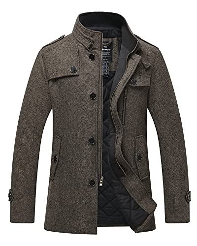 wantdo Men's Winter Wool Coat Peacoat Windproof Overcoat Thick Coffee Small