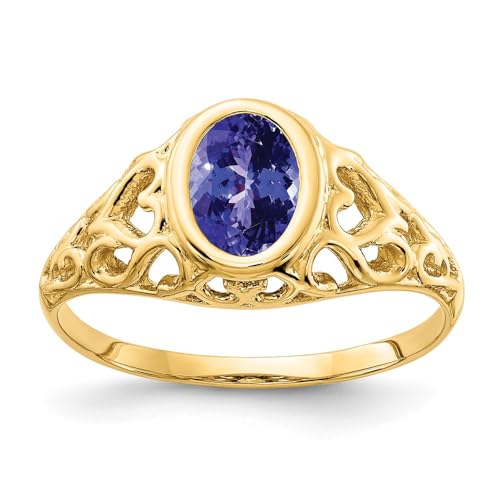 Sonia Jewels Real 14k Yellow Gold 7x5mm Oval Tanzanite Blue December Gemstone Engagement Ring